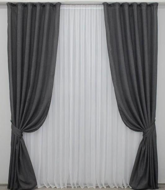 Комплект штор лен мешковина 1,5х2,7 м 2 шт. Графитовый (1235ш)