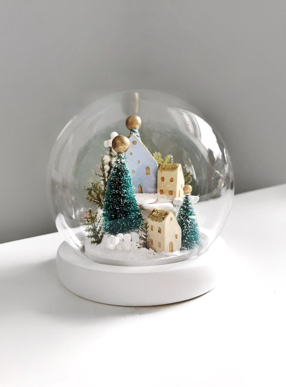Снежный шар с подсветкой Зимний домик 12 см