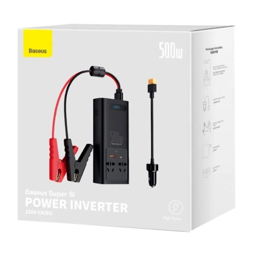 Інвертор автомобільний BASEUS Super Si Power Inverter 500W CN/EU 220V Black (CGNB000101)