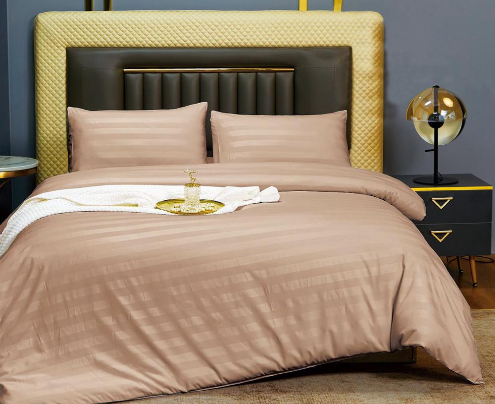 Комплект постельного белья Cotton home Colorful home двуспальный с простыней на резинке сатин страйп UT-24-18-20-5 Пудровый (DR010751)