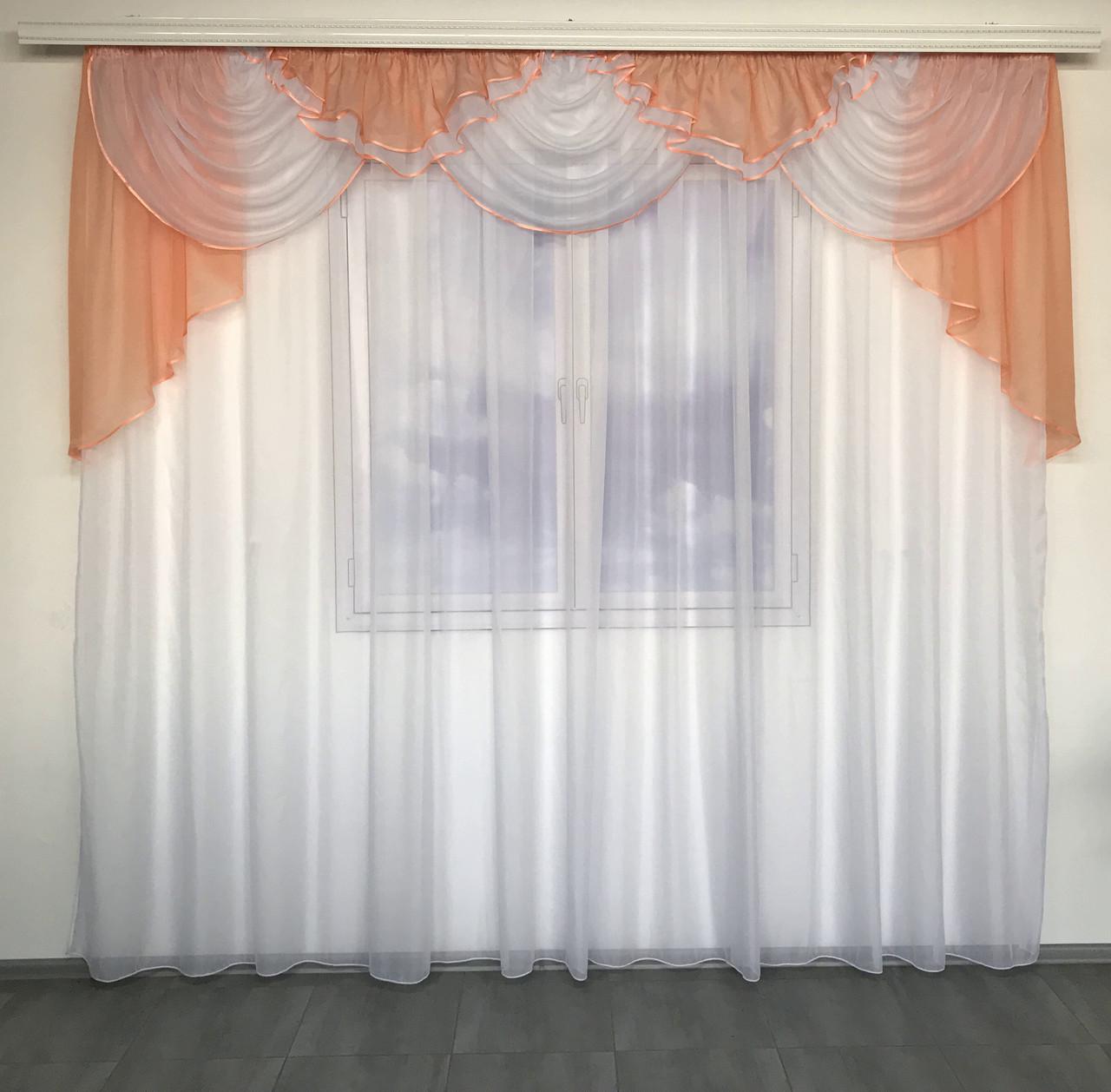 Шифоновый ламбрекен ALBO 300x115 см Персиковый