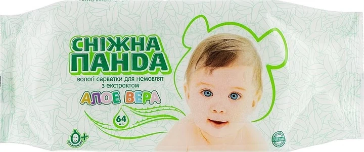 Салфетки влажные для новорожденных Снежная Панда №64 с экстрактом Алое (000003964)