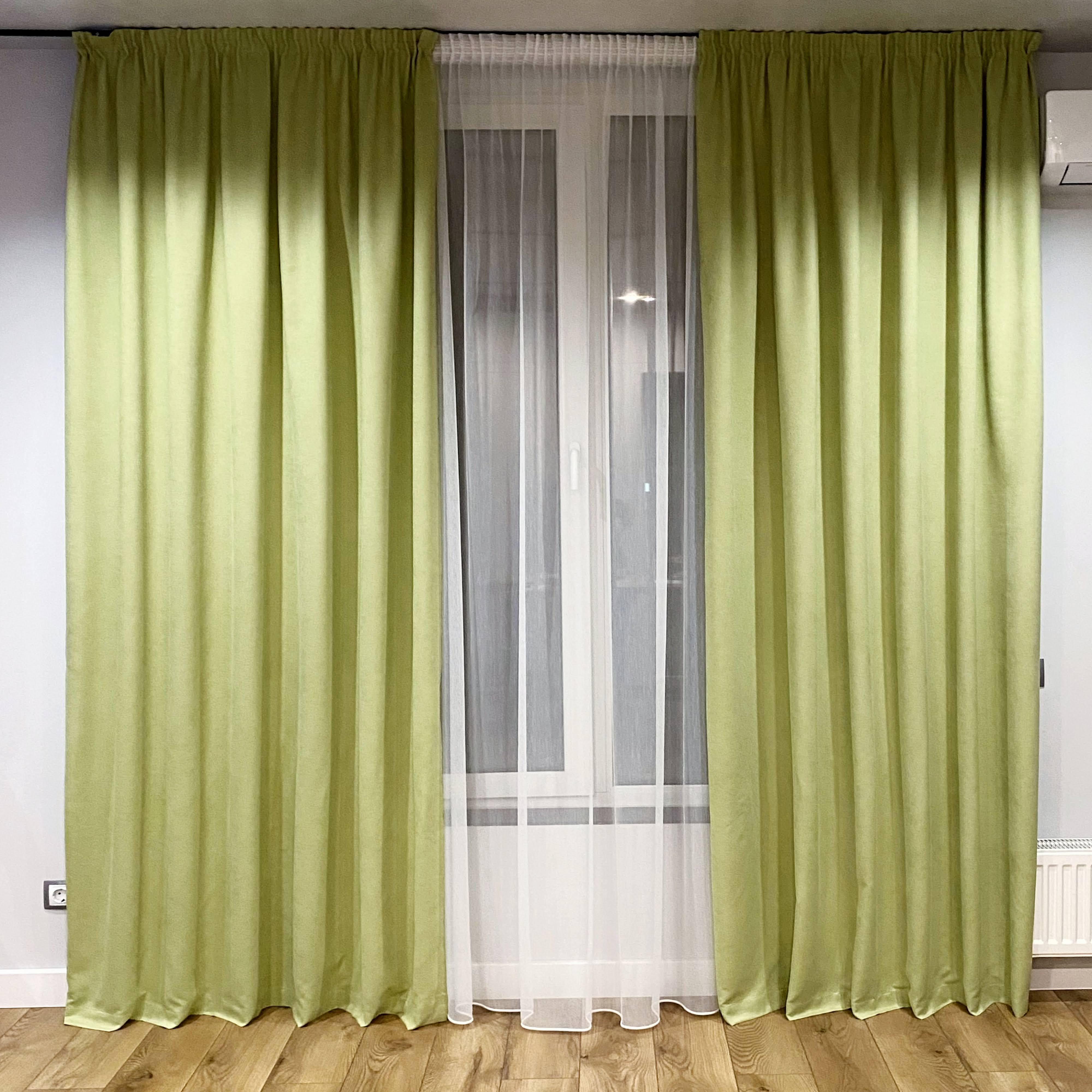 Шторы на тесьме 150х250 см микровелюр 2 шт. и тюль бамбук 400х250 см Светло-зеленый/Теплый Белый (402207-МТ201В/150-400) - фото 1 Шторы на тесьме 150х250 см микровелюр 2 шт. и тюль бамбук 400х250 см Светло-зеленый/Теплый Белый (402207-МТ201В/150-400) - фото 1