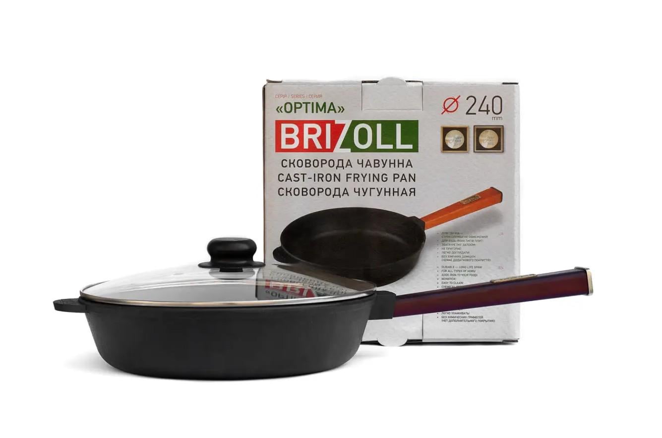 Сковорода чавунна з кришкою Brizoll Optima 240х60 мм Bordo
