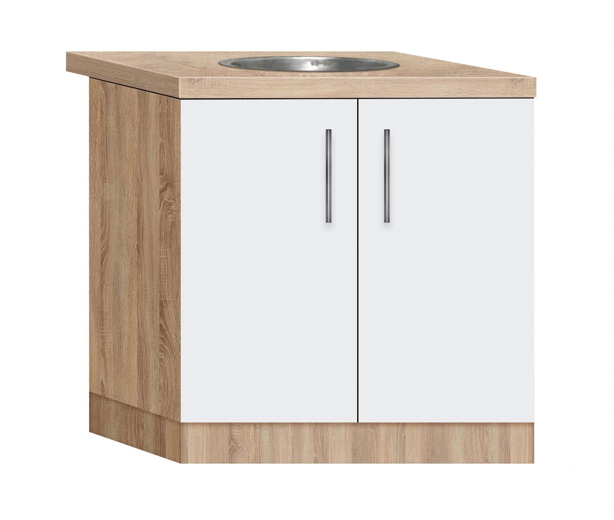 Тумба-мийка МАКСІ-МЕблі дводверна з врізним миттям зі стільницею 1-ї категорії складська програма 1000 Дуб сонома/Білий гладкий (5102548)