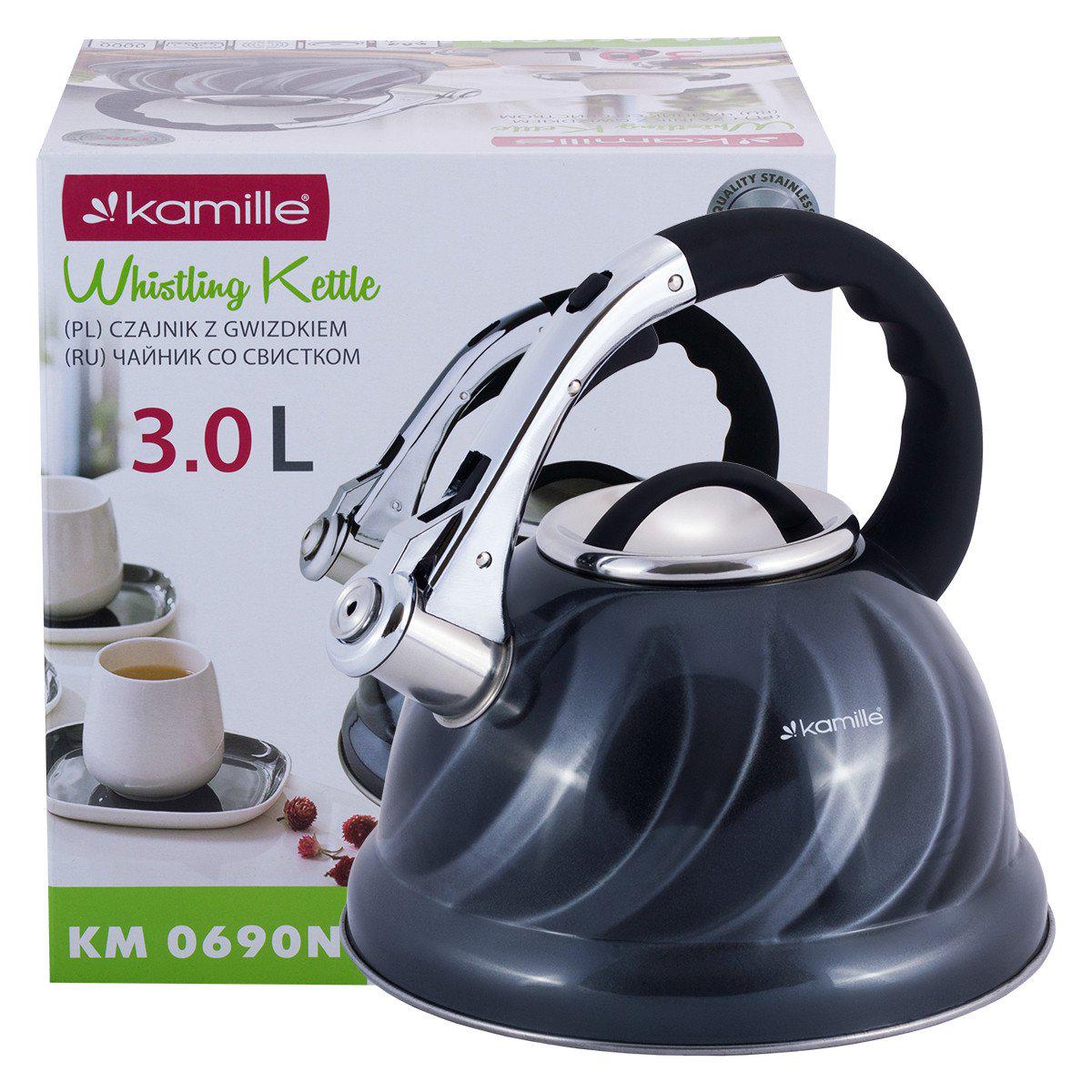 Чайник Kamille 3 л из нержавеющей стали Серый KM-0690NSR - фото 1 Чайник Kamille 3 л из нержавеющей стали Серый KM-0690NSR - фото 1