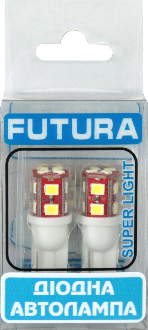Лампочка FUTURA без цоколя LED T10 W5W SMD 12 диодов 12V W2.1x9.5d 2 шт. Белый (70511)