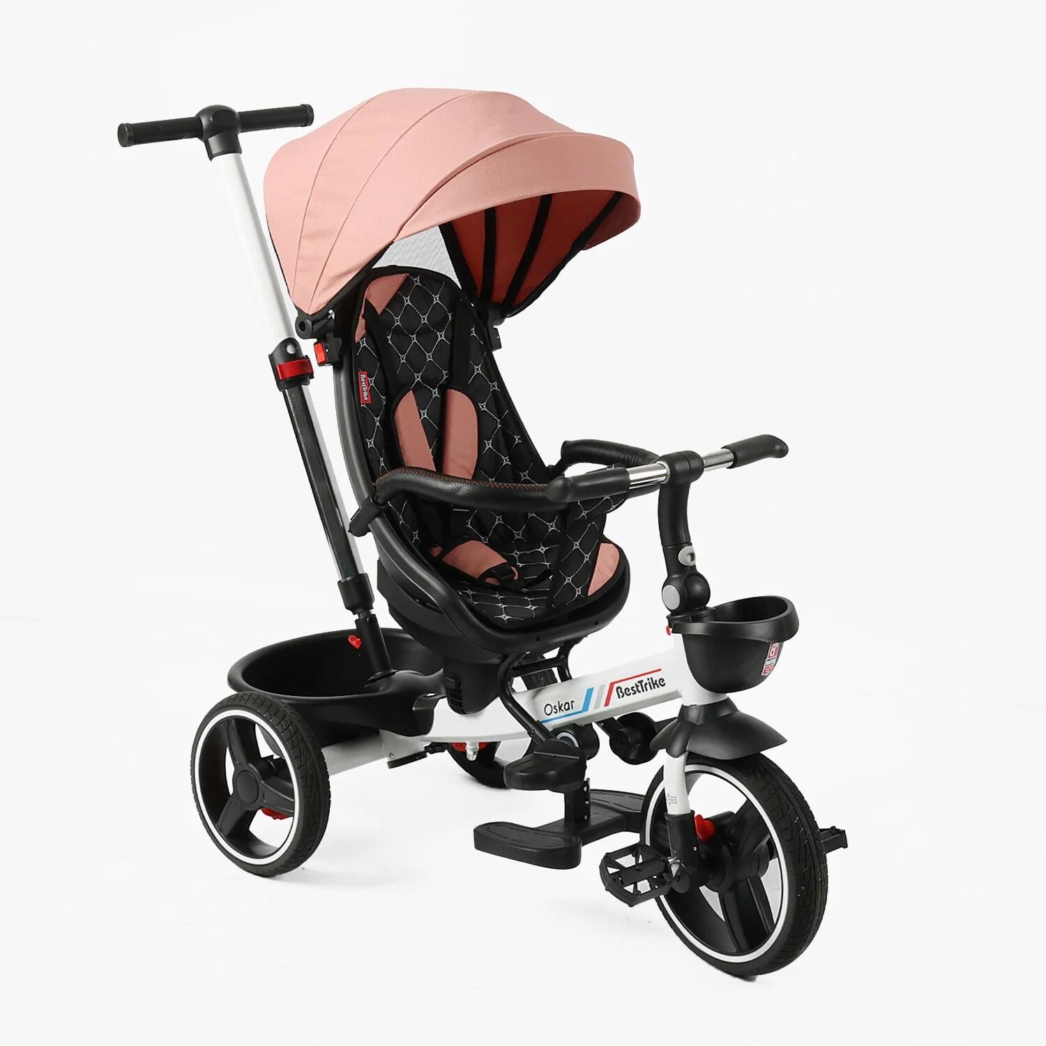 Велосипед детский трехколесный Best Trike Oscar 6390 PU складной руль с родительской ручкой Розовый (16-002)