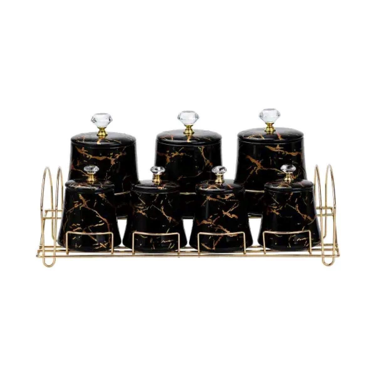 Набір для спецій на металевій підставці 4 шт. по 250 мл і 3 шт. по 550 мл Чорний (HP1249)