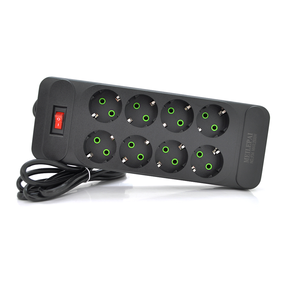 Мережевий фільтр F34 8 розеток EU кнопка включення з індикатором 2500W 3х0,75 мм 2 м Black (YUT_V8440)