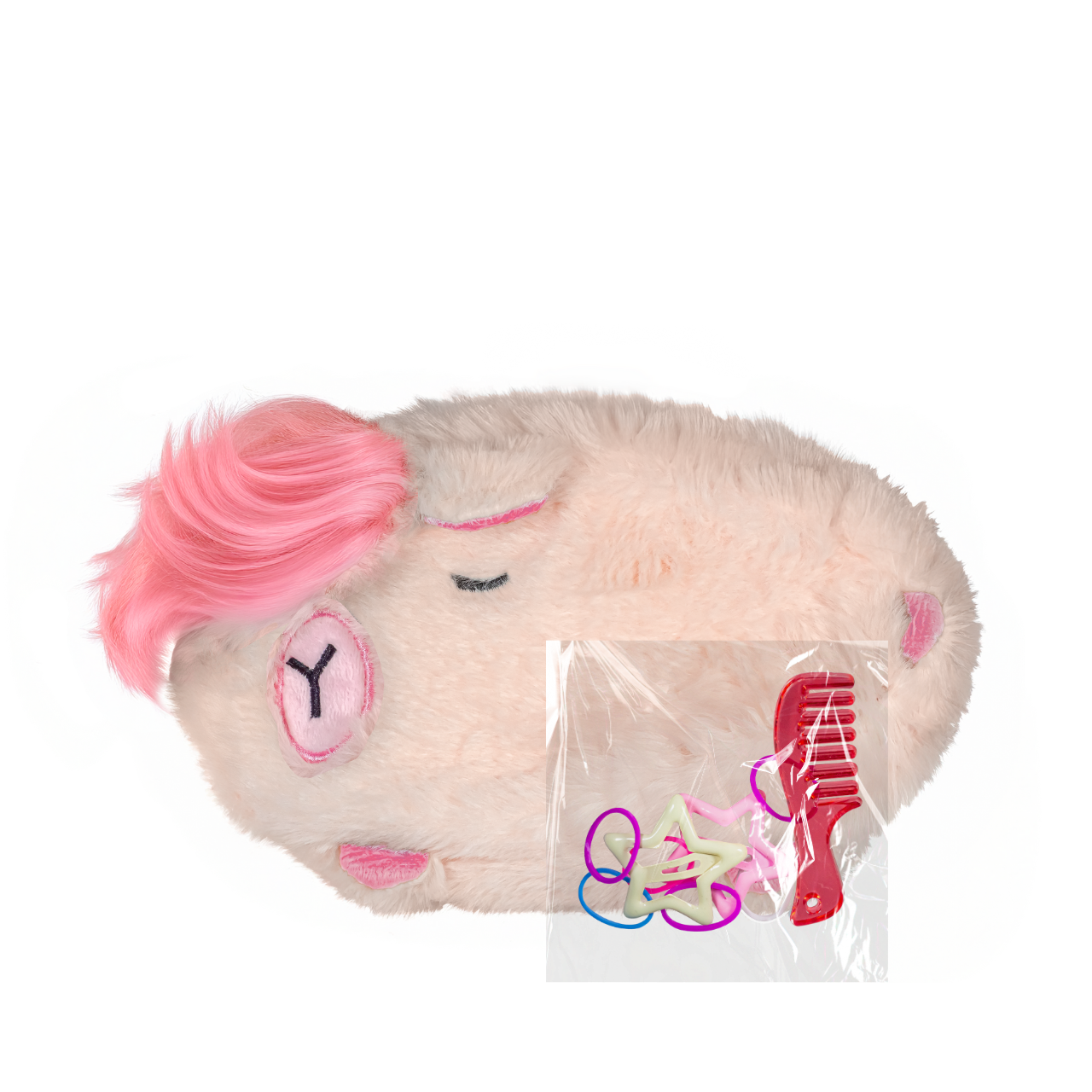 Косметичка жіноча м'яка хутряна плоска з зачіскою Рожевий (ST24-437)