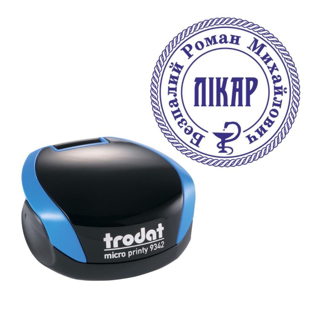 Печатка Лікаря на кишеньковому оснащенні Trodat Micro Printy 9342 d 30 мм Синій (Л5/9342/BL)
