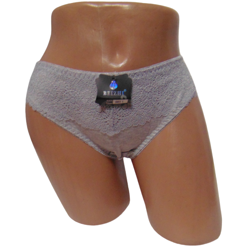 Женские трусики в рубчик Beizhi 6603 с кружевом L Серый (1798804486)