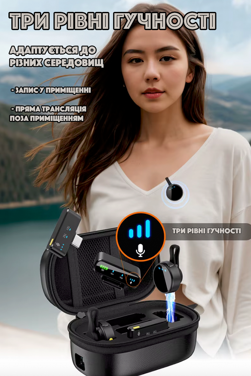 Микрофон беспроводной петличный M93 2-in-2 для iPhone/Android и видеокамеры Black - фото 3