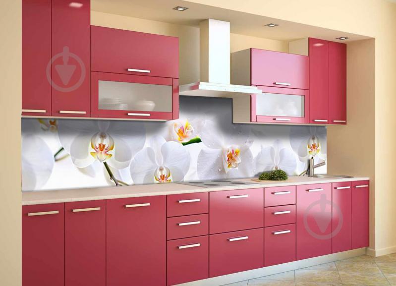 Скинали на кухню Zatarga «Нежные белые Орхидеи» 600х3000 мм виниловая 3Д наклейка кухонный фартук Z180544/2