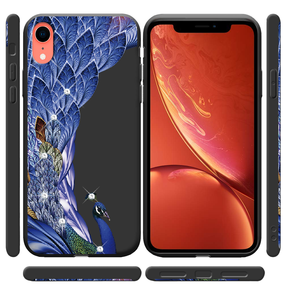 Чехол Boxface iPhone XR Павлин со стразами Черный силикон (35417-rs7-38739) - фото 2