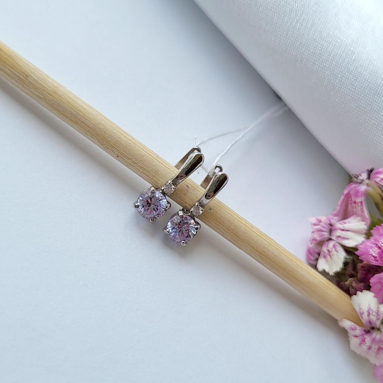 Серебряные серьги с камнями 925 проба Светло-лиловый 1,60 г (82055 л)