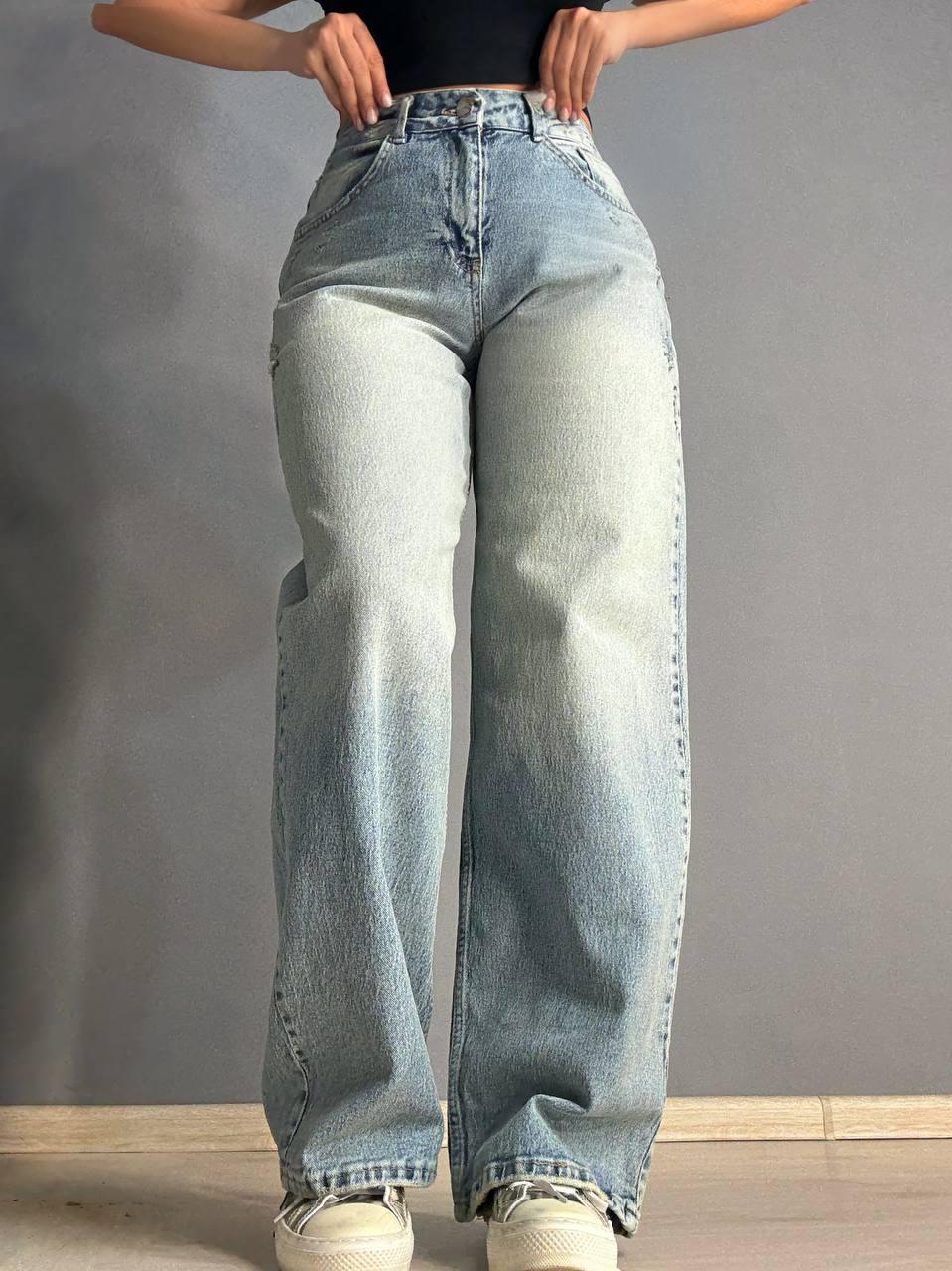 Джинсы женские I8 51777 BAGGY широкие рваные р. 26 Голубой (1973)