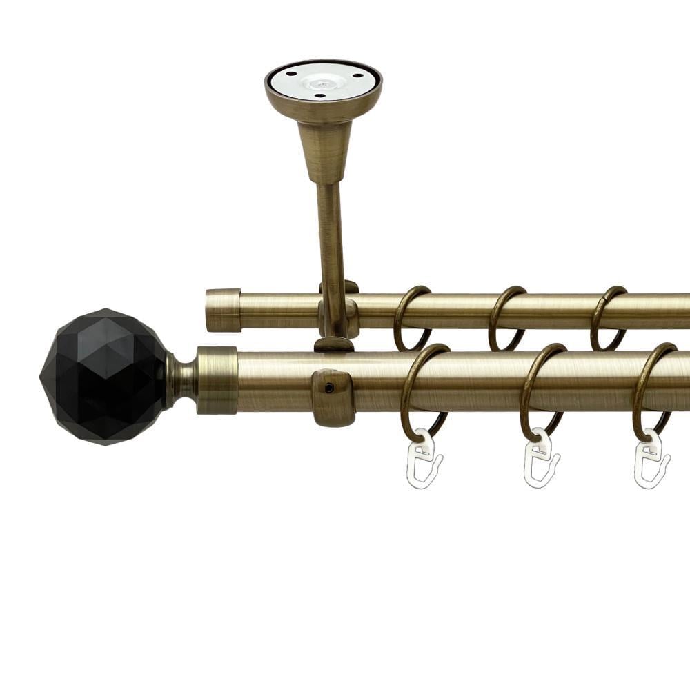 Карниз металлический Orvit Люмиера Неро двухрядный открытый к потолку/гладкая труба/кольцо металлическое Антик 25/16 мм 160 см (00-00024424)