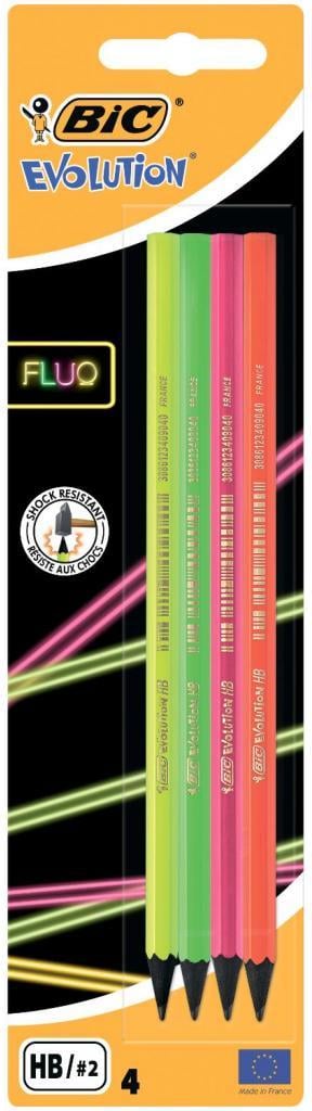 Карандаш BIC графитный Bic Evolution Fluo HB в блистере 4 шт. (bc940758)