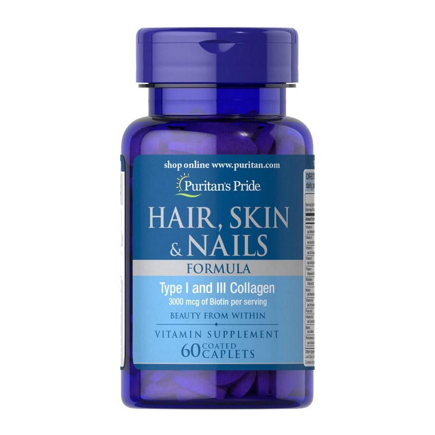 Витамины для волос кожи и ногтей с биотином Puritan's Pride Hair Skin & Nails 60 табл.