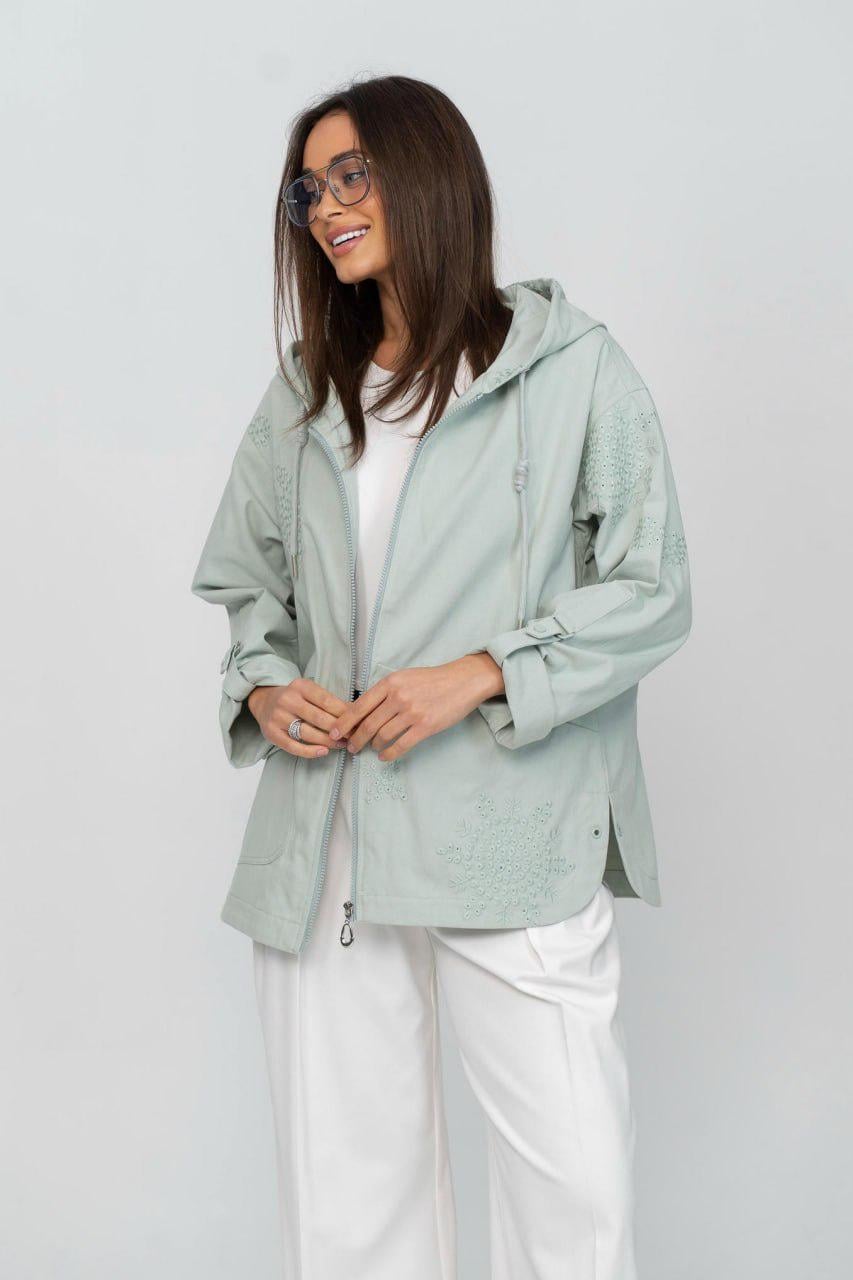 Куртка-ветровка котоновая Ришелье oversize 4XL Мятно-оливковый нежный (33356649)