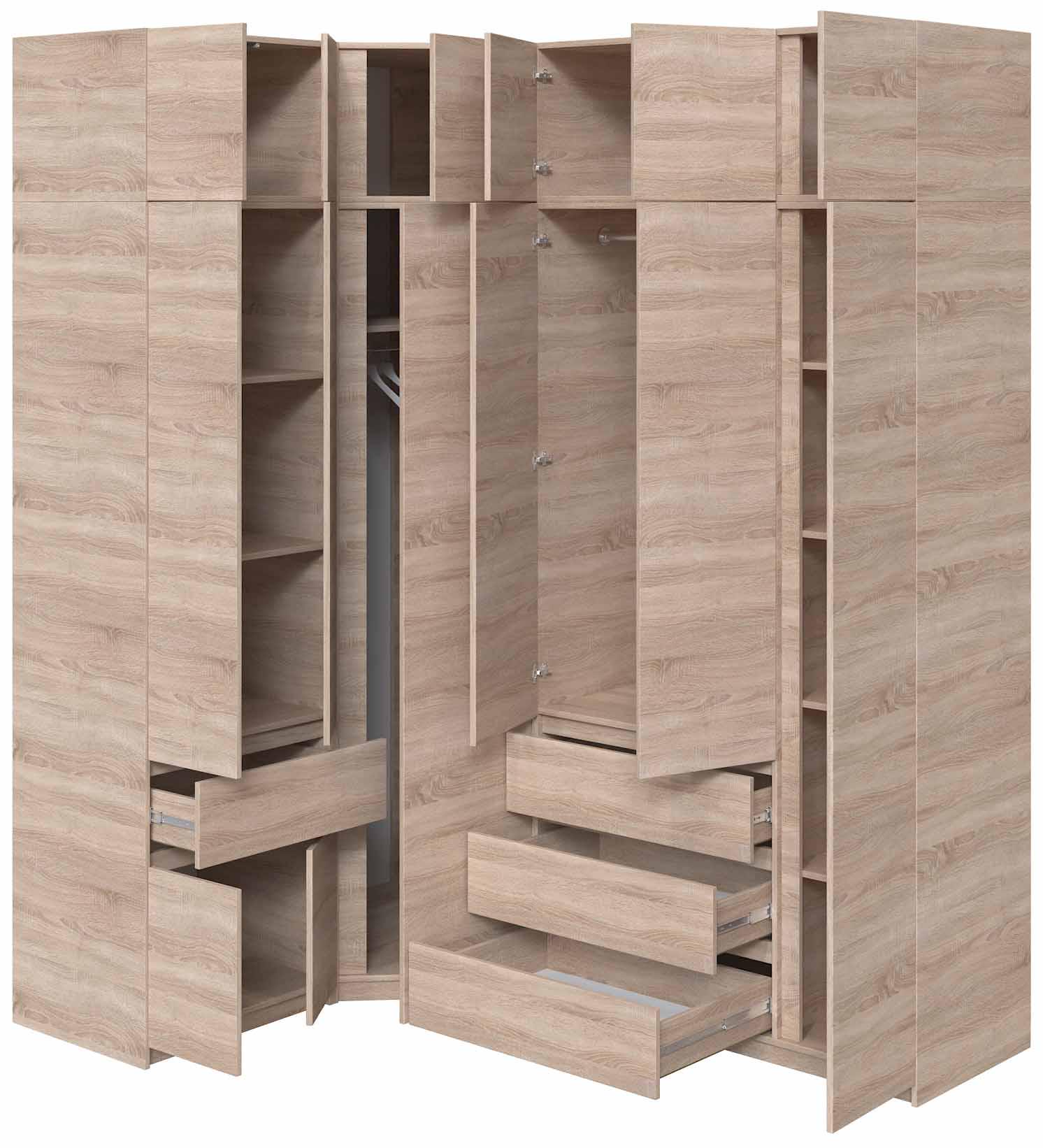 Стенка-шкаф угловой Мастер Форм Брайт 1450/2050х520х2400 мм Дуб сонома (32913) - фото 2 Стенка-шкаф угловой Мастер Форм Брайт 1450/2050х520х2400 мм Дуб сонома (32913) - фото 2