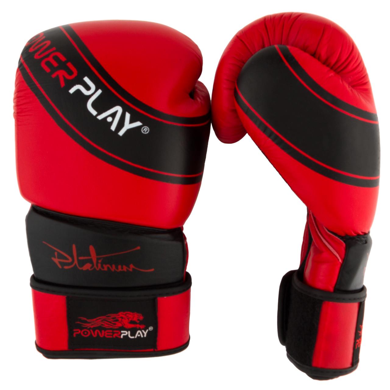 Боксерские перчатки PowerPlay 3023 натуральная кожа 10 унций Красно-черный
