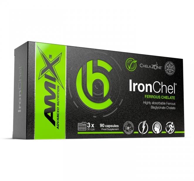 Мікроелемент Залізо для спорту Amix Nutrition ChelaZone IronChel Iron/Ferrous/Bisglycinate Chelate 90 Veg Caps