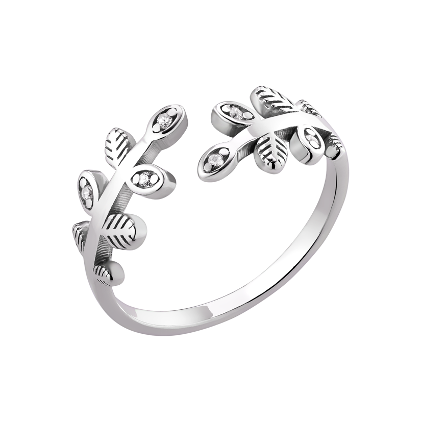 Кольцо серебряное Веточка тонкий контур с фианитами р. 18