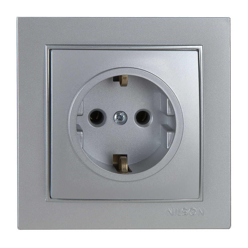 Розетка Nilson Thor одинарна з заземленням Сріблястий (27131017)