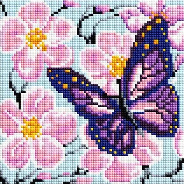 Алмазна мозаїка SHLab Метелик у Квітах вишивка камінням DIY-DD1207 20x20 см повна викладка (27227)