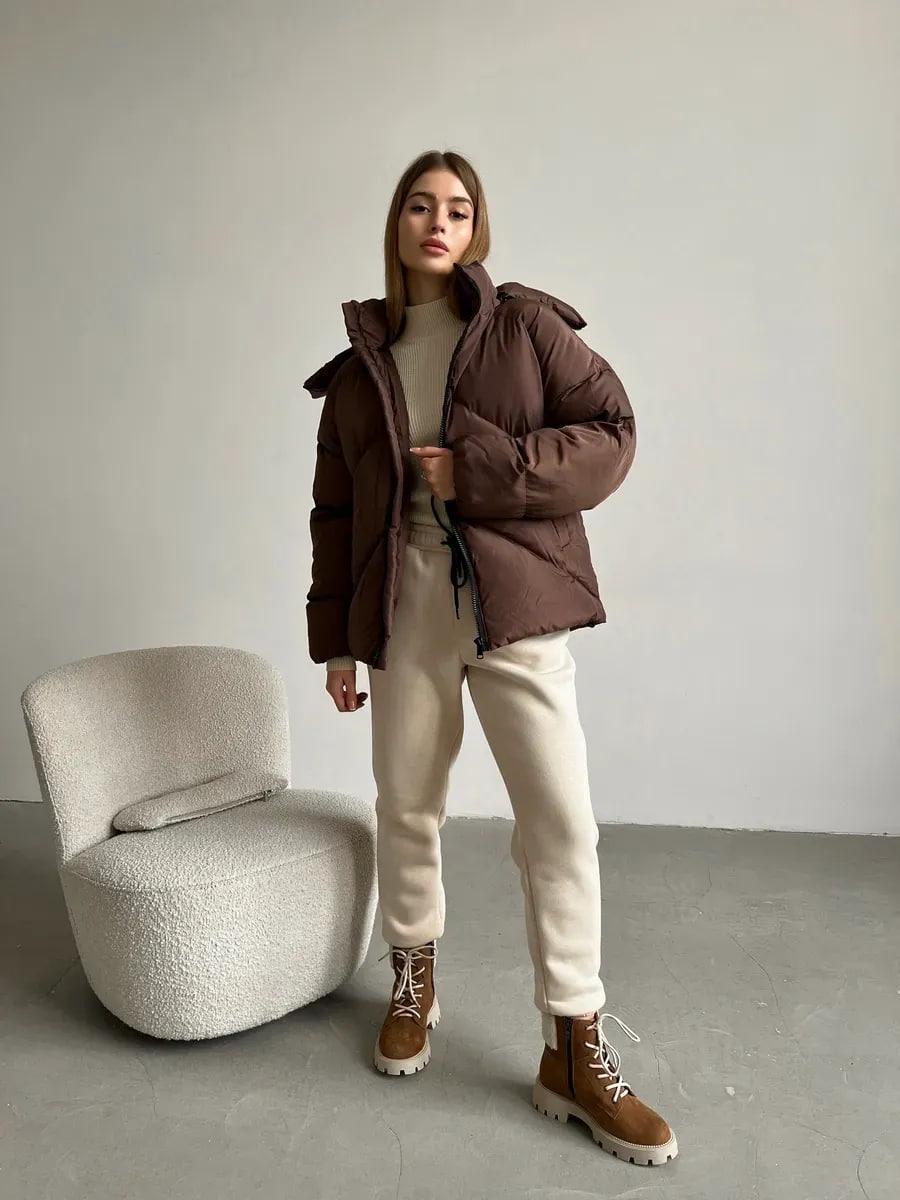 Пуховик жіночий Quadro зимовий до -15°С з капюшоном оверсайз L/XL Коричневий (26531/3/2) - фото 3 Пуховик жіночий Quadro зимовий до -15°С з капюшоном оверсайз L/XL Коричневий (26531/3/2) - фото 3