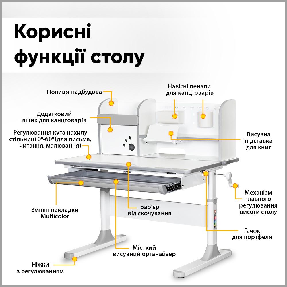 Парта-трансформер школьная Mealux Edmonton Multicolor детская с полкой Серый (BD-610 W/MC + G с полкой) - фото 9