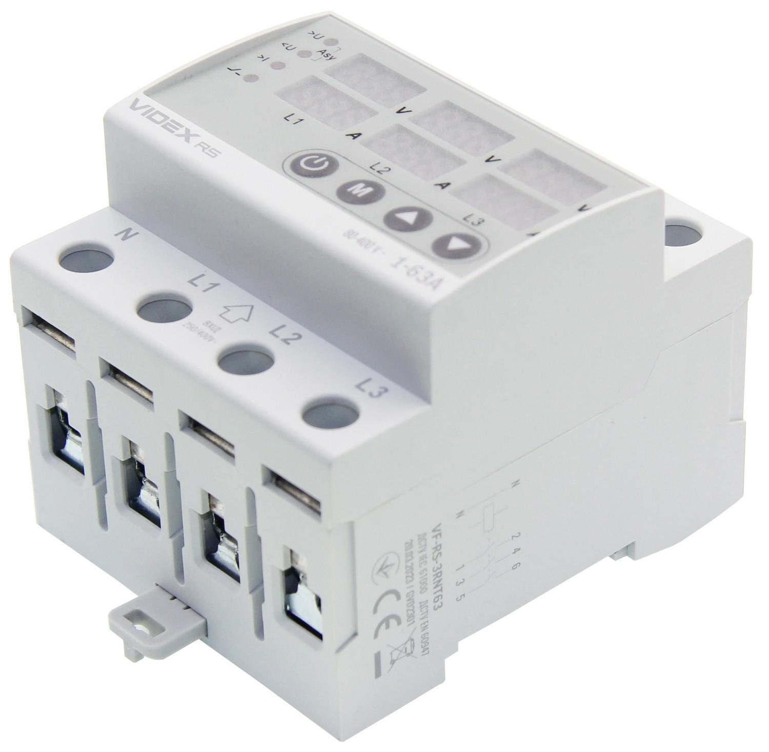 Реле контролю напруги та струму Videx Resist трифазне 145-300 В 1-63 A (VF-RS-3RNT63) - фото 3