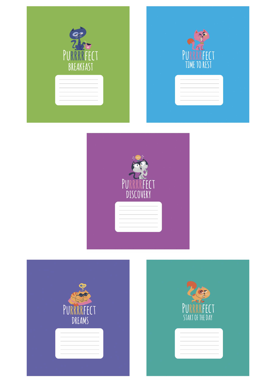 Набор школьных тетрадей Школярик Purrrfect cats в линейку 18 л. 5 шт. (3562 4820006470470)