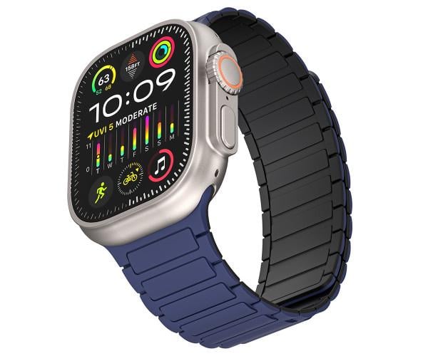 Ремешок Silicone Magnetic для Apple Watch 42/44/45/49 мм Черно-синий