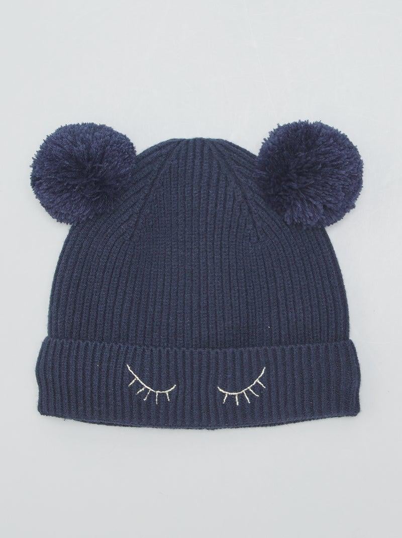 Шапка-біні для дівчинки KIABI зимова в'язана з помпонами на флісі 48/50 см Синій (0334)