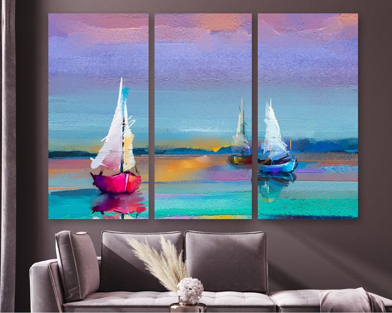 Модульная картина на холсте из трех частей KIL Art Парусные лодки 128x81 см (M3_L_172)