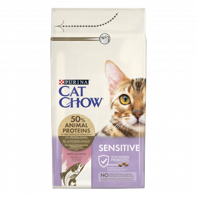 Корм сухой Purina Cat Chow для взрослых котов с чувствительной кожей и пищеварением с лососем 15 кг (10770673)