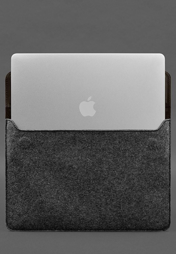 Чехол-конверт с клапаном кожа/фетр для MacBook 16" Crazy Horse Темно-коричневый (A-028247) - фото 3