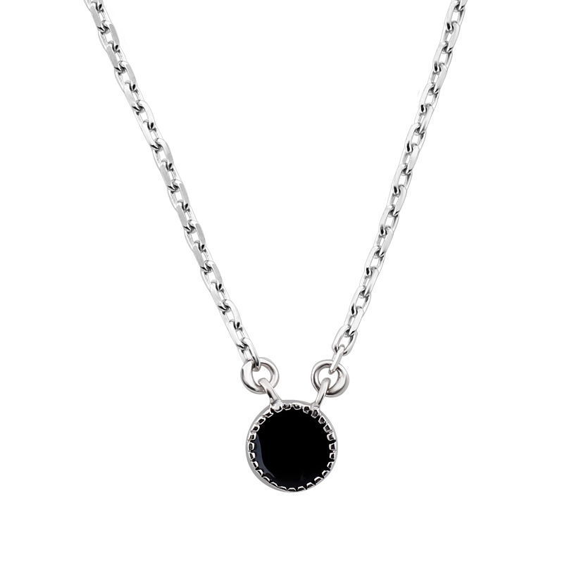 Колье серебряное Круг с черной эмалью на цепочке
