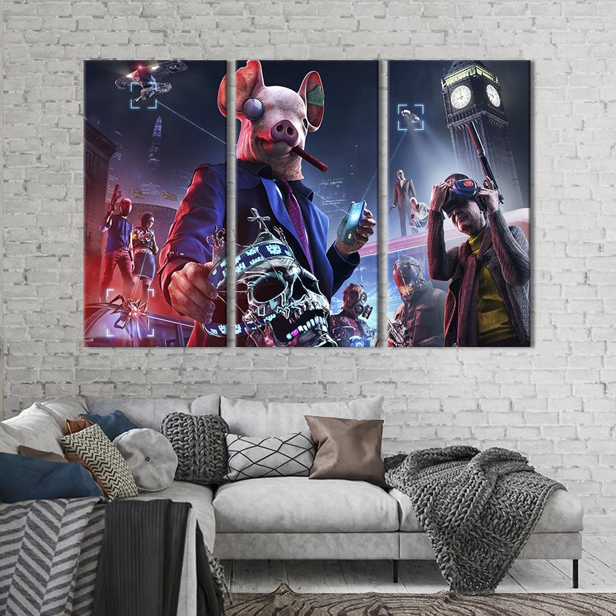 Картина на холсте триптих Постер игры Watch Dogs: Legion 78x48 см (1527-31)