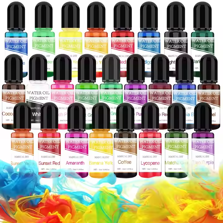 Набір рідких пігментів-барвників на водно-олійній основі нетоксичні 24 кольорів по 10 мл для DIY-виробів - фото 4 Набір рідких пігментів-барвників на водно-олійній основі нетоксичні 24 кольорів по 10 мл для DIY-виробів - фото 4