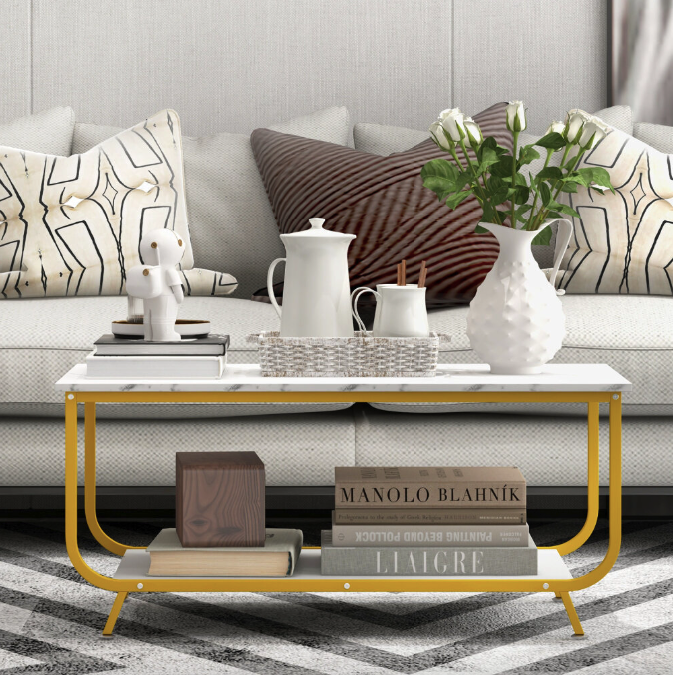 Журнальний стіл Costway Marble двоярусний Білий (4737) - фото 5 Журнальний стіл Costway Marble двоярусний Білий (4737) - фото 5