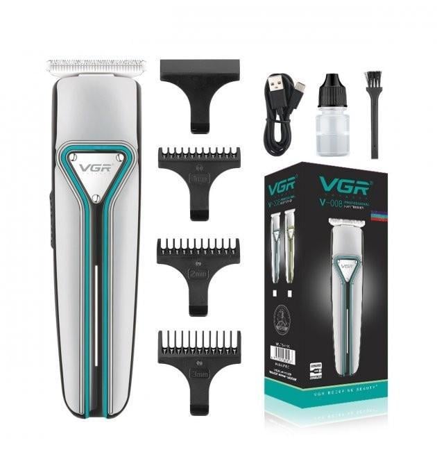 Машинка для стрижки акумуляторна волосся та бороди з 3 насадками VGR V-008