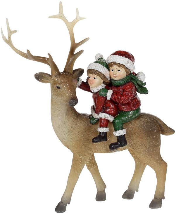 Статуетка Діти на Олені 20 см Червоний з коричневим