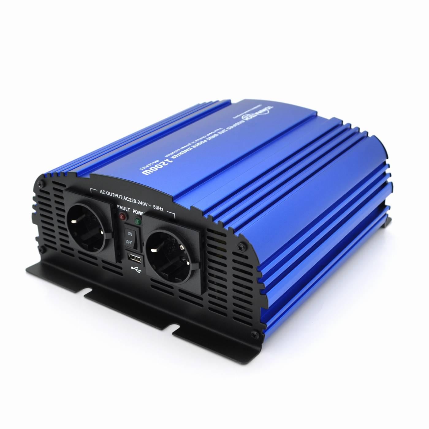 Інвертор напруги Tommatech MS-1200 Q4 12V/220V 1200W з апроксимованою синусоїдою 2хShuko USB клемні дроти 2 запобіжники (31244)
