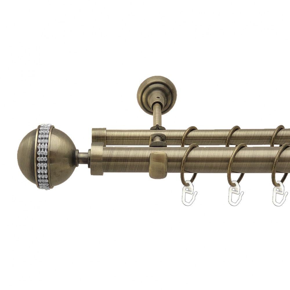 Карниз металлический Orvit Авея двухрядный открытый/гладкая труба/кольцо металлическое Антик 25/16 мм 160 см (4290676)