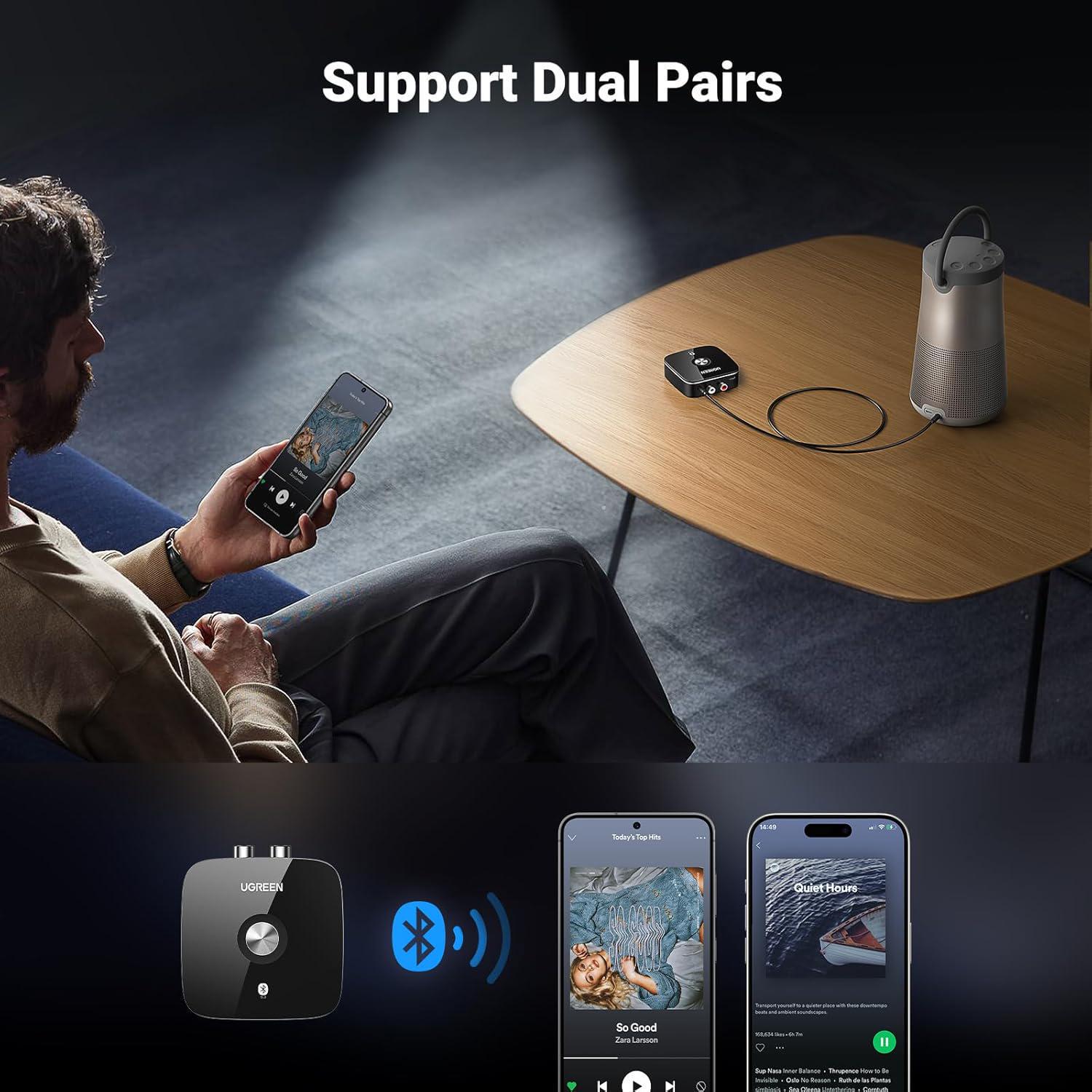 Адаптер аудио Ugreen Bluetooth 5.3 3.5 мм 2RCA Черный (30445) - фото 5 Адаптер аудио Ugreen Bluetooth 5.3 3.5 мм 2RCA Черный (30445) - фото 5